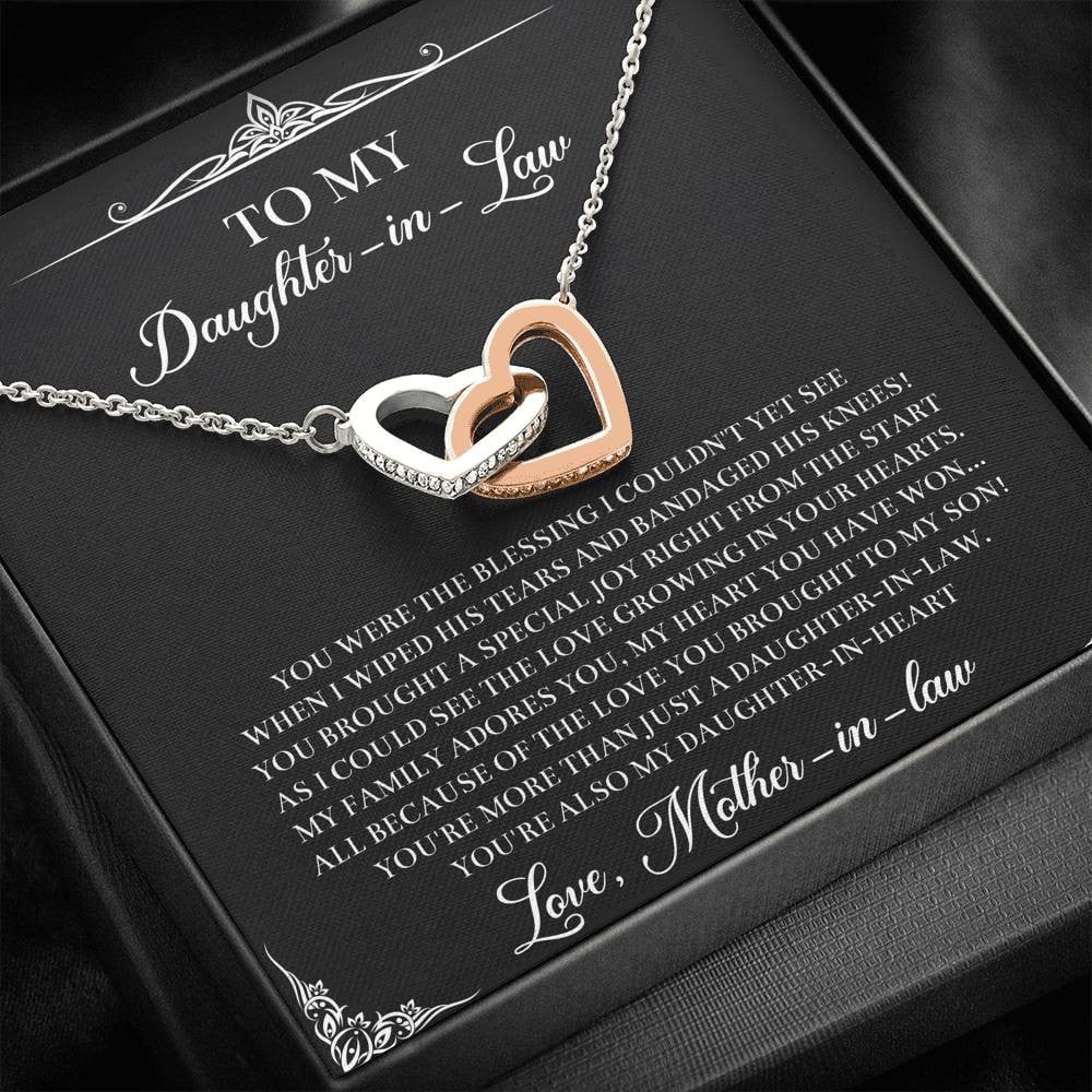 To My Daughter-in-law Gifts, The Blessing I Couldn’t See, Interlocking Heart Necklace For Women, Birthday Present Idea From Mother-in-law
