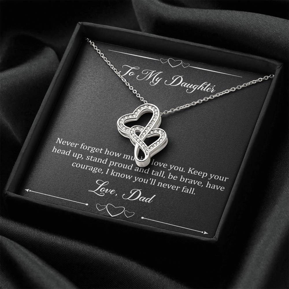 To My Daughter  Gifts, I Love You, Double Heart Necklace For Women, Birthday Present Idea From Dad
