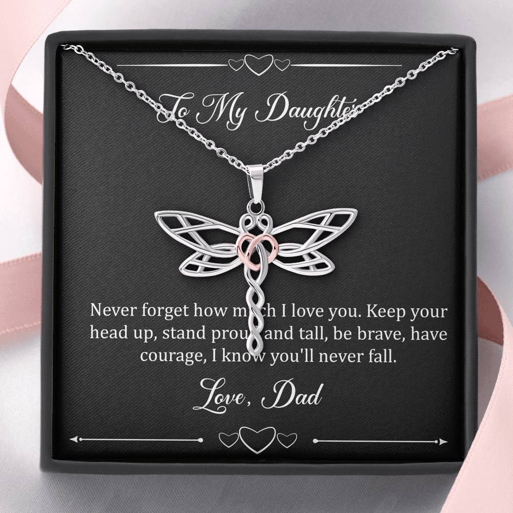 To My Daughter  Gifts, I Love You, Dragonfly Necklace For Women, Birthday Present Idea From Dad