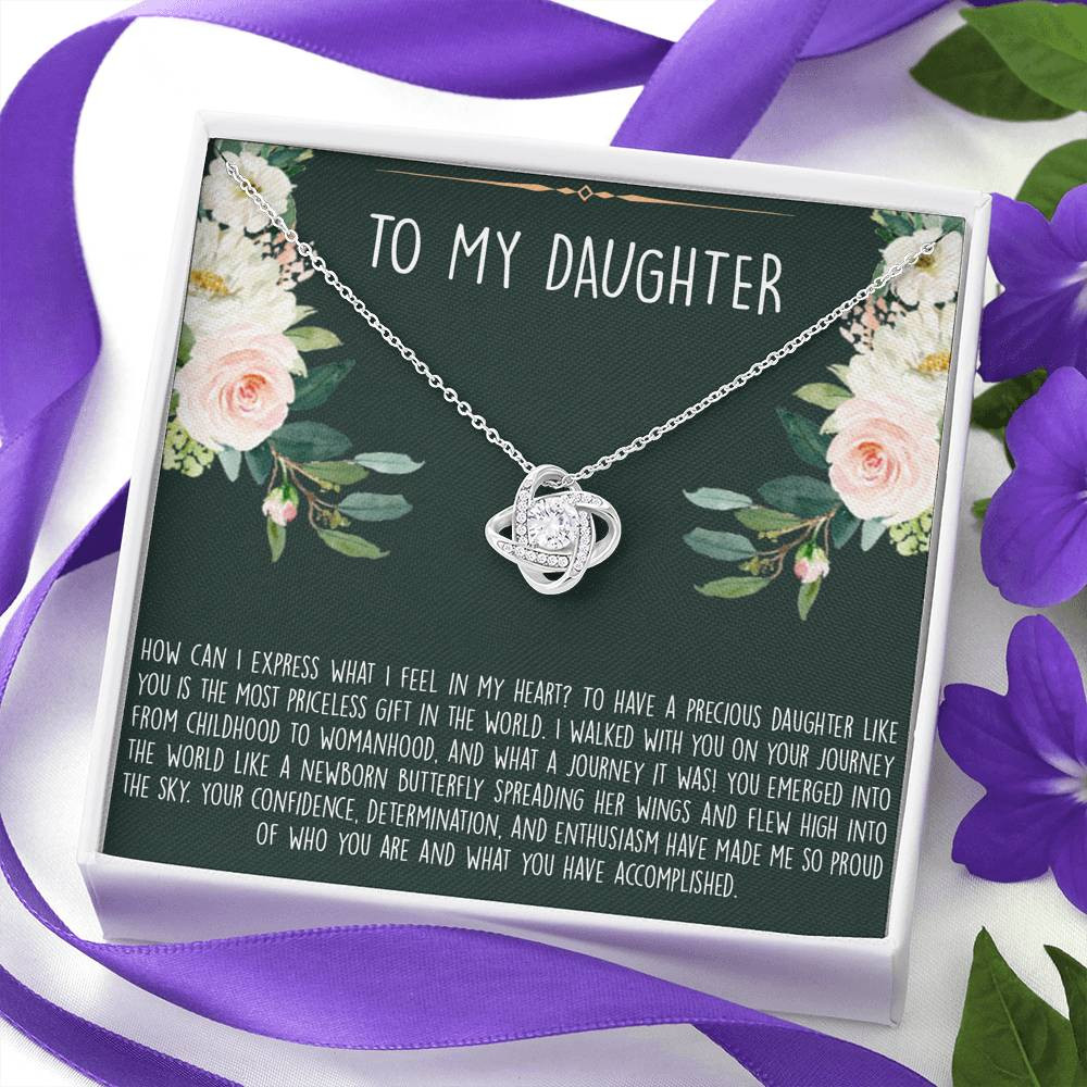 To My Daughter Gifts, How Can I Express What I Feel In My Heart, Love Knot Necklace For Women, Birthday Present Ideas From Mom Dad