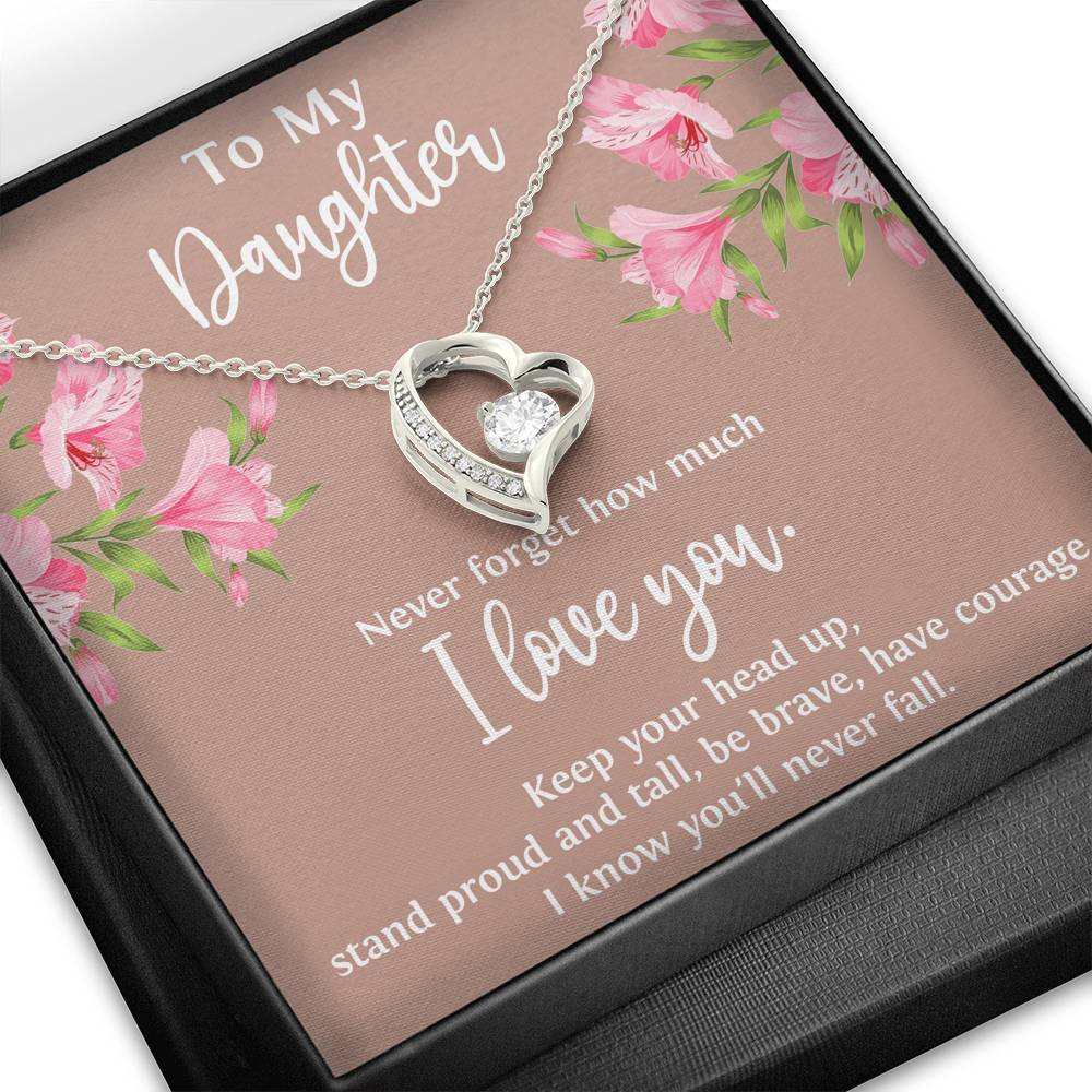 To My Daughter Gifts, Never Forget How Much I Love You, Forever Love Heart Necklace For Women, Birthday Present Ideas From Mom Dad