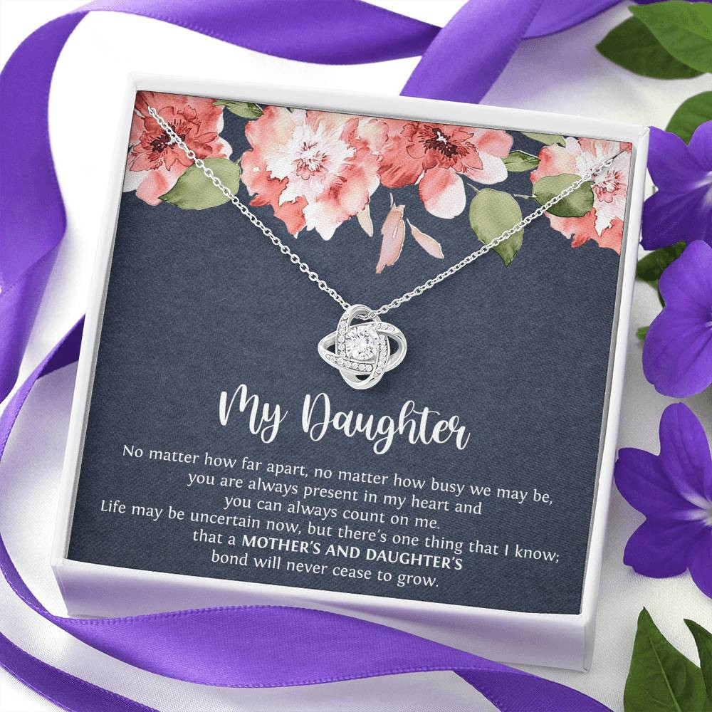 To My Daughter Gifts, No Matter How Far Apart, Love Knot Necklace For Women, Birthday Present Ideas From Mom