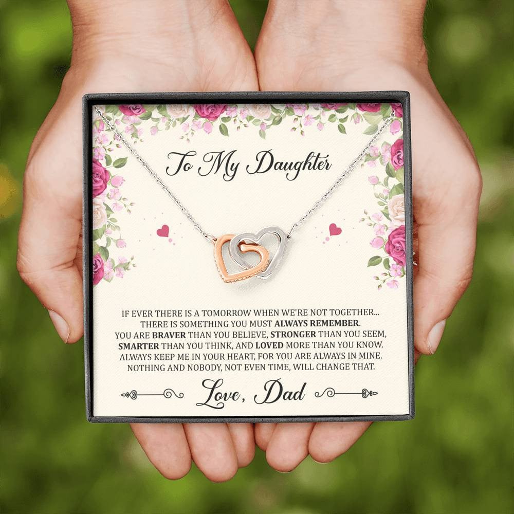 To My Daughter Gifts, You Are Braver Than You Believe, Interlocking Heart Necklace For Women, Birthday Present Idea From Dad