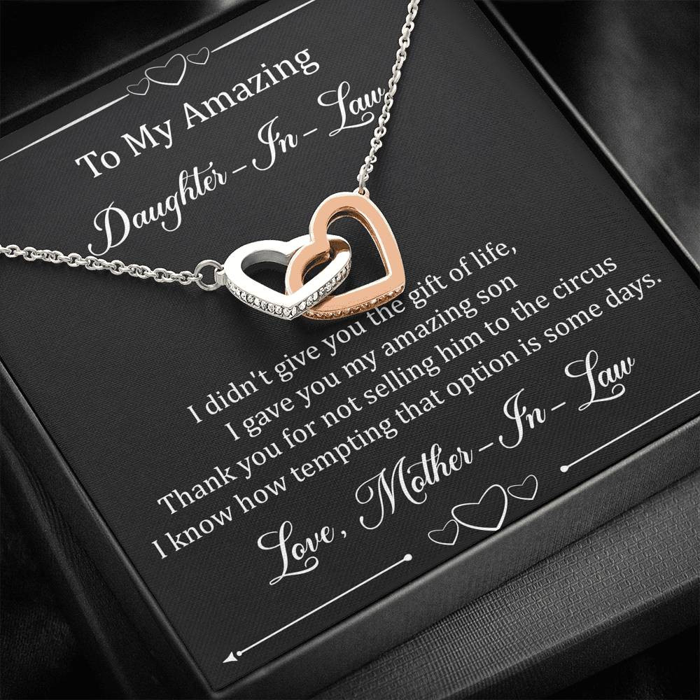 To My Daughter in Law Gifts, I Didn’t Give You The Gift of Life, Interlocking Heart Necklace For Women, Birthday Present Idea From Mother-in-law