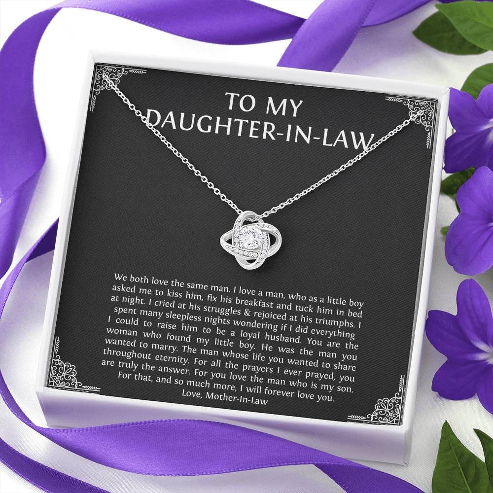 To My Daughter in Law Gifts, I Will Forever Love You, Love Knot Necklace For Women, Birthday Present Idea From Mother-in-law