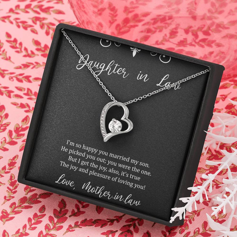 To My Daughter in Law Gifts, I’m So Happy You Married My Son, Forever Love Heart Necklace For Women, Birthday Present Idea From Mother-in-law