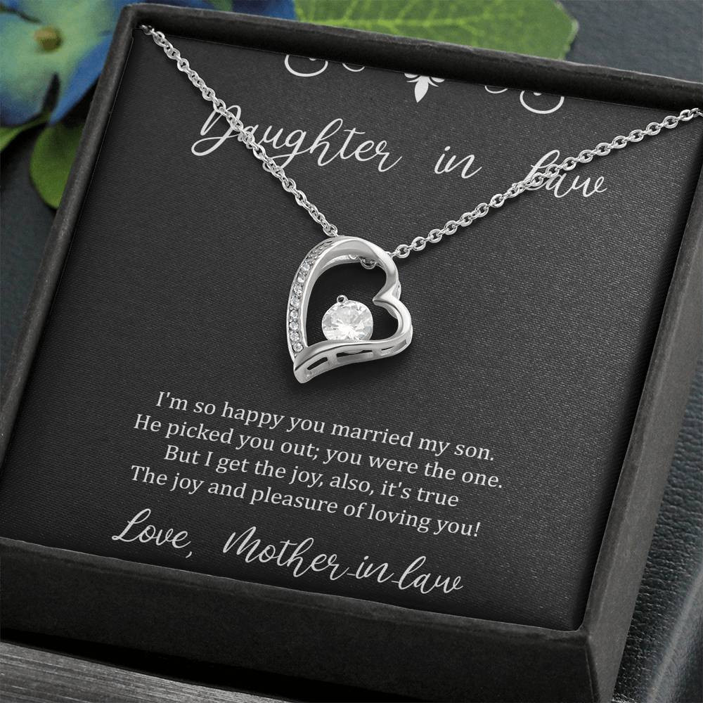 To My Daughter in Law Gifts, I’m So Happy You Married My Son, Forever Love Heart Necklace For Women, Birthday Present Idea From Mother-in-law