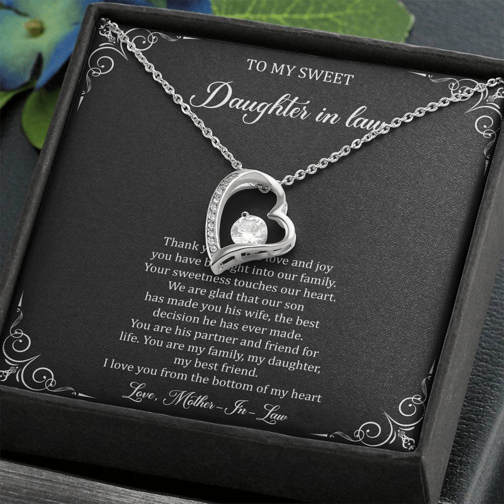 To My Daughter in Law Gifts, Thank You For The Love And Joy, Forever Love Heart Necklace For Women, Birthday Present Idea From Mother-in-law