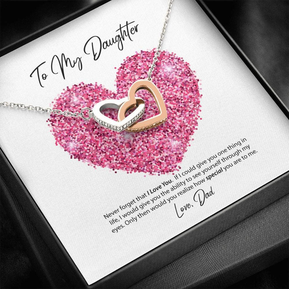 To My Daughter Love Dad Interlocking Hearts Necklace
