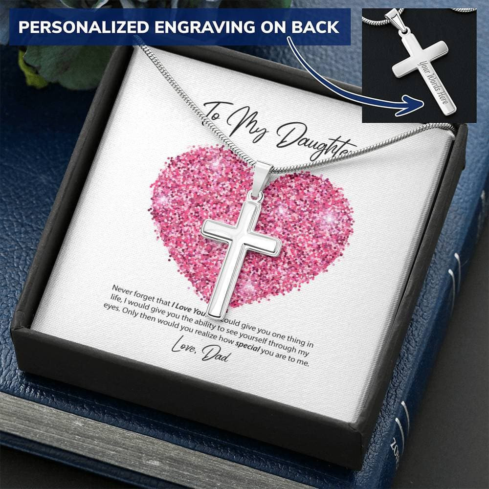 To My Daughter Love Dad Personalized Cross Necklace