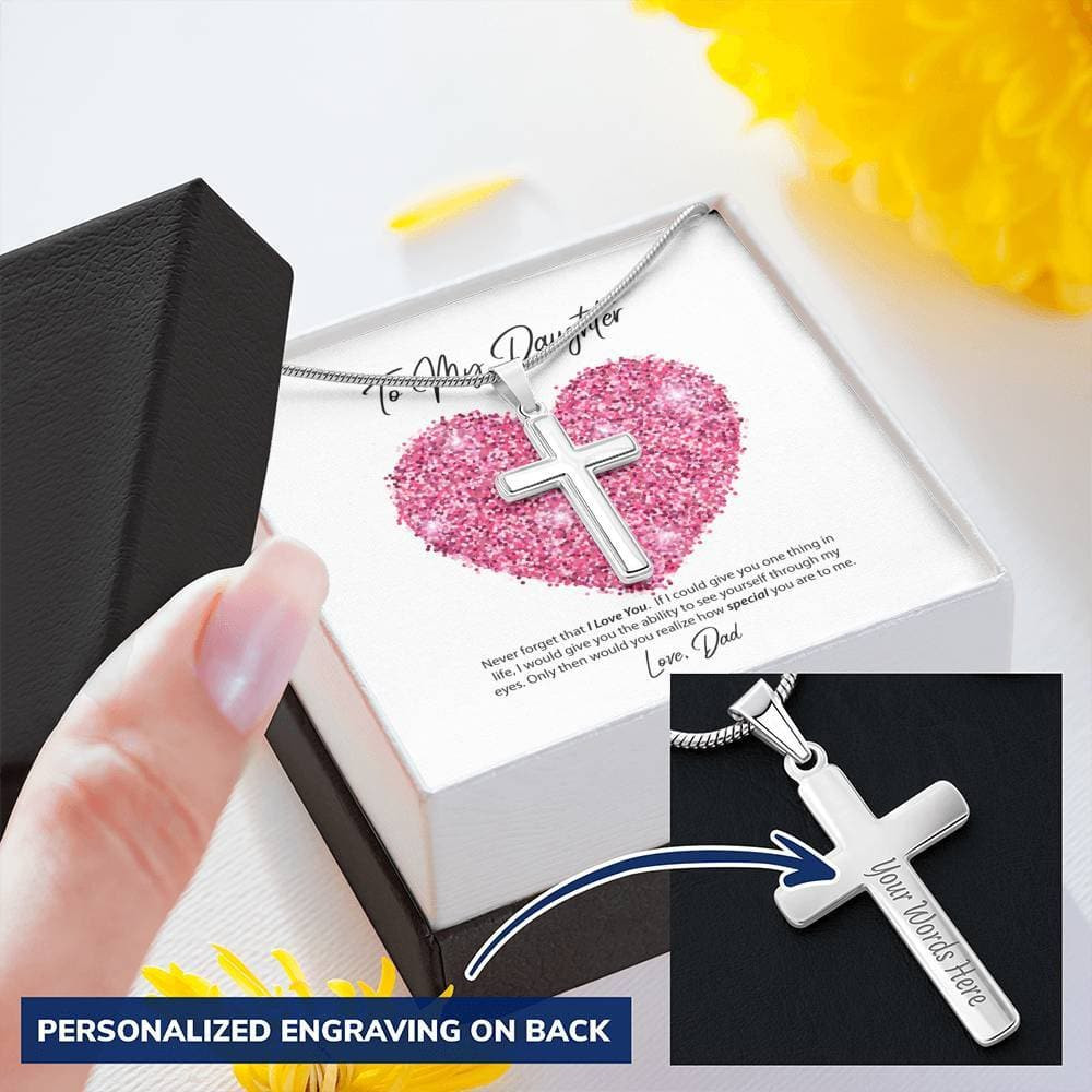 To My Daughter Love Dad Personalized Cross Necklace