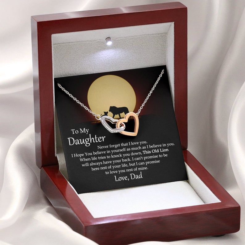To My Daughter Never Forget That I Love you Necklace This Old Lion Will Always Have Your Back, Interlocking Hearts, Love Dad