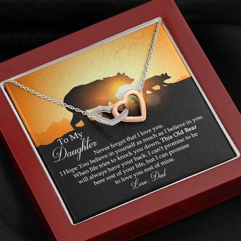 To My Daughter This Old Bear Will Always Have Your Back Interlocking Hearts Necklace Love Dad, Papa Bear