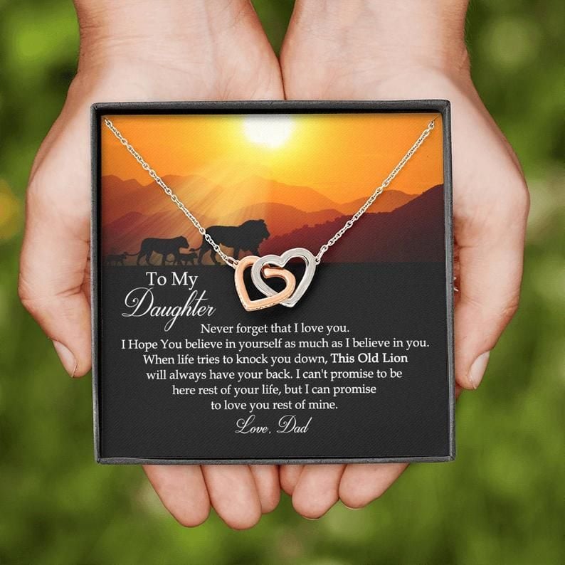 To My Daughter This Old Lion Will Always Have Your Back Interlocking Hearts Necklace Love Dad