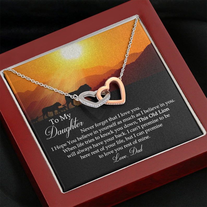 To My Daughter This Old Lion Will Always Have Your Back Interlocking Hearts Necklace Love Dad