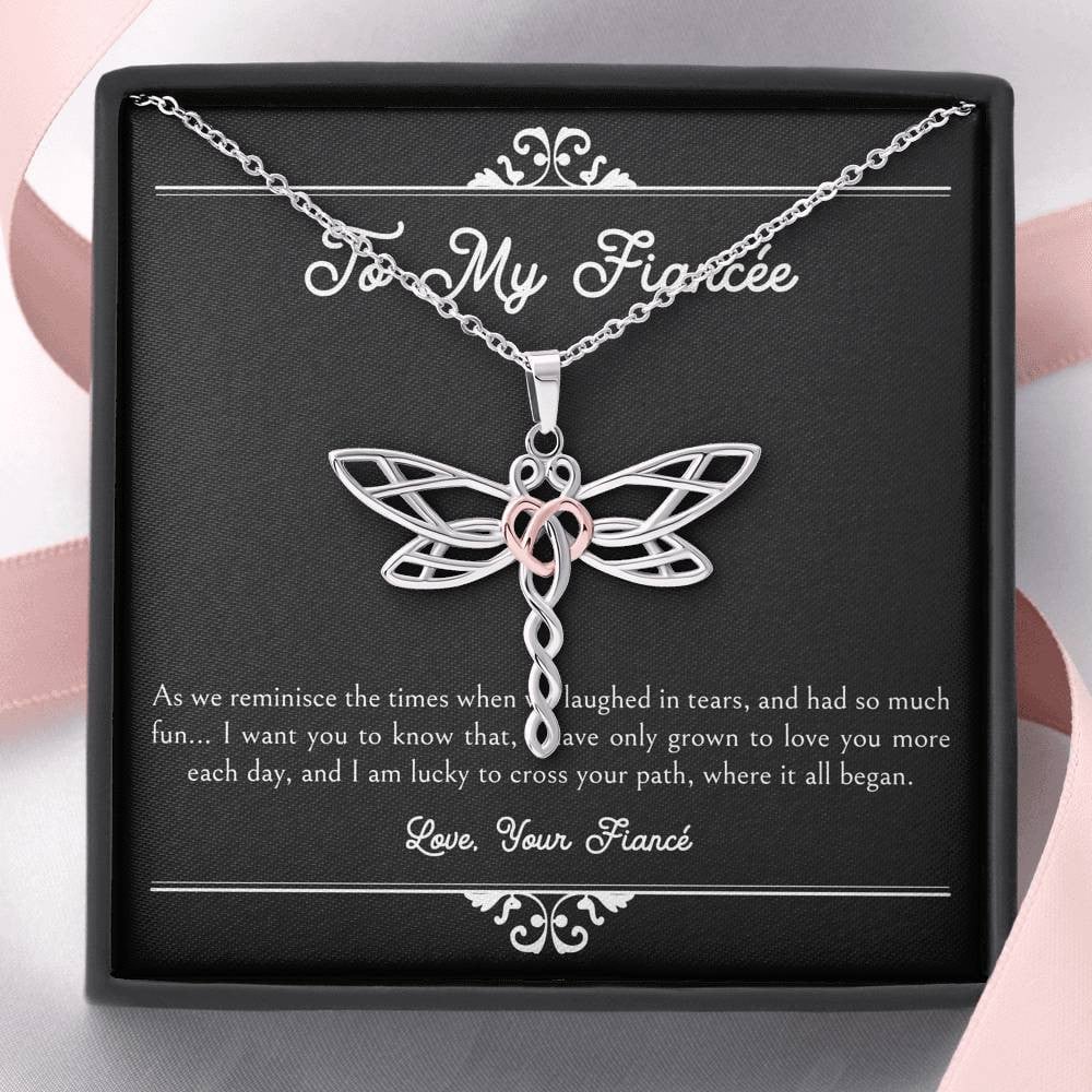 To My Fiance, I Am Lucky To Cross Your Path, Dragonfly Necklace For Women, Anniversary Birthday Valentines Day Gifts From Fiance