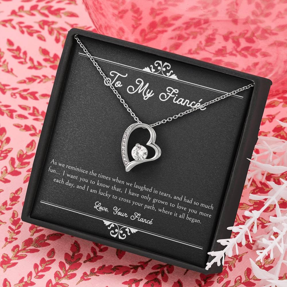 To My Fiance, I Am Lucky To Cross Your Path, Forever Love Heart Necklace For Women, Anniversary Birthday Valentines Day Gifts From Fiance