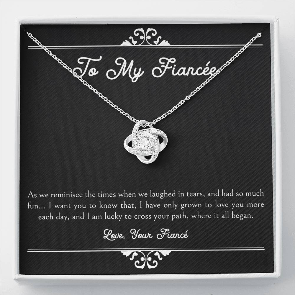 To My Fiance, I Am Lucky To Cross Your Path, Love Knot Necklace For Women, Anniversary Birthday Valentines Day Gifts From Fiance