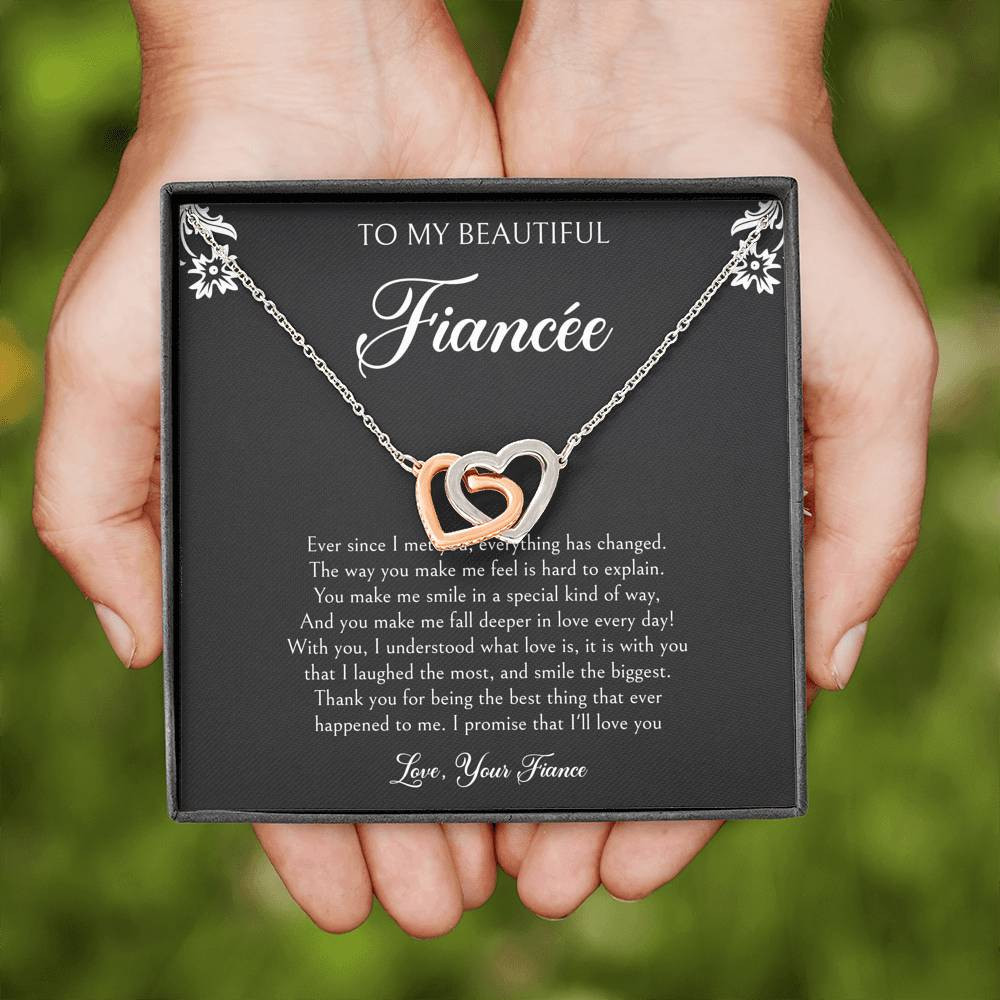 To My Fiance, I’ll Love You Forever, Interlocking Heart Necklace For Women, Anniversary Birthday Valentines Day Gifts From Fiance