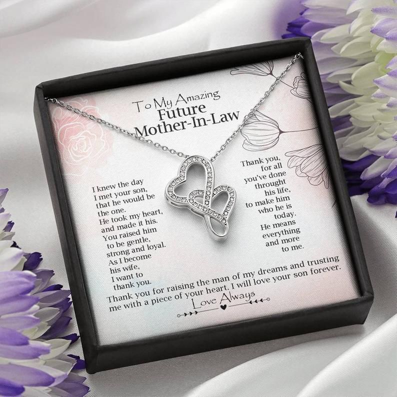 To My Future Mother-In-Law Double Hearts Necklace – Gift from Bride, Thank you for raising the man of my dreams, Mother in Law Necklace Gift