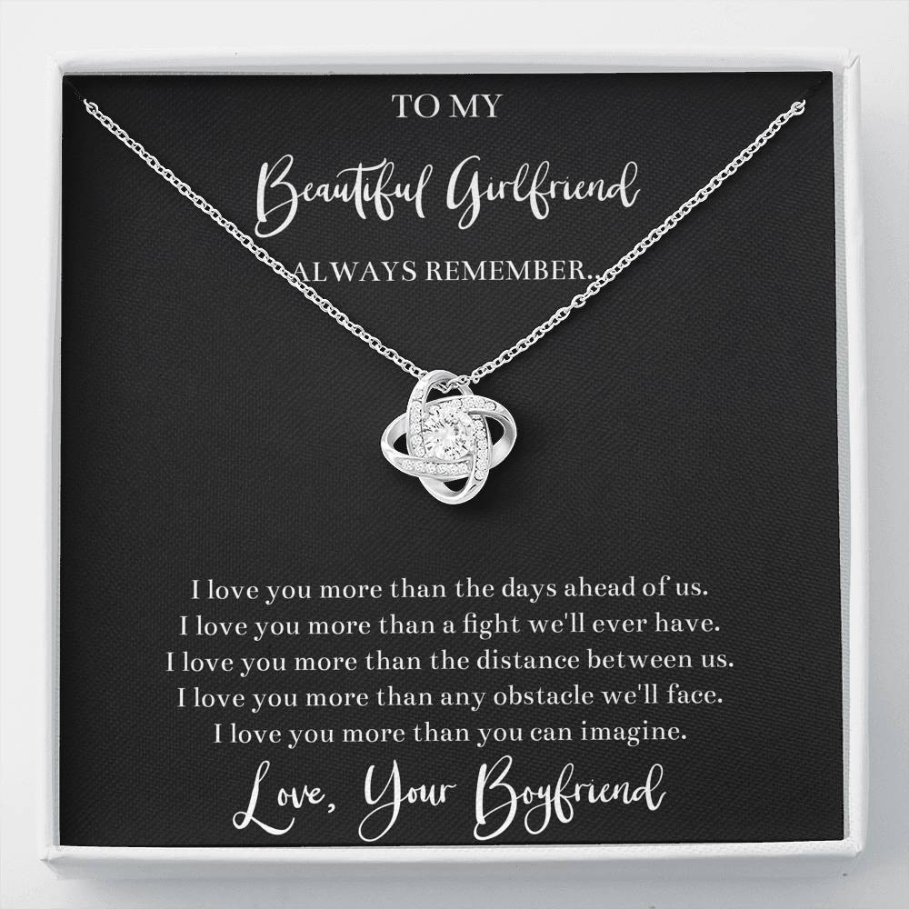 To My Girlfriend, I Love You, Love Knot Necklace For Women, Anniversary Birthday Valentines Day Gifts From Boyfriend