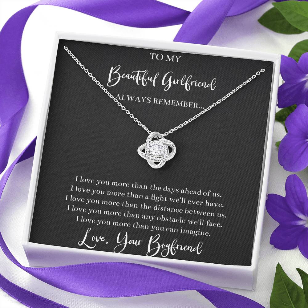 To My Girlfriend, I Love You, Love Knot Necklace For Women, Anniversary Birthday Valentines Day Gifts From Boyfriend