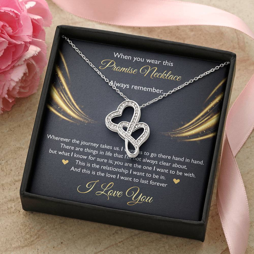 To My Girlfriend, When You Wear This Promise Necklace, Double Heart Necklace For Women, Anniversary Birthday Gifts From Boyfriend