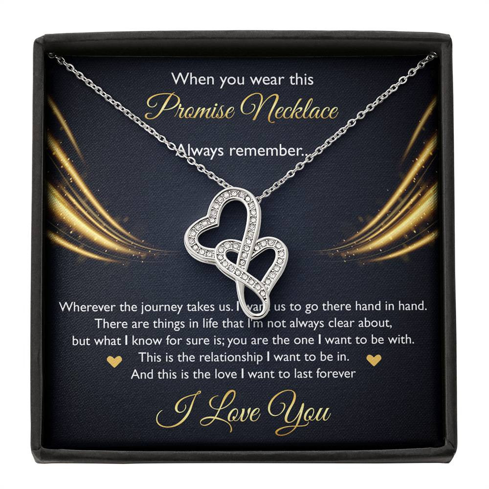To My Girlfriend, When You Wear This Promise Necklace, Double Heart Necklace For Women, Anniversary Birthday Gifts From Boyfriend