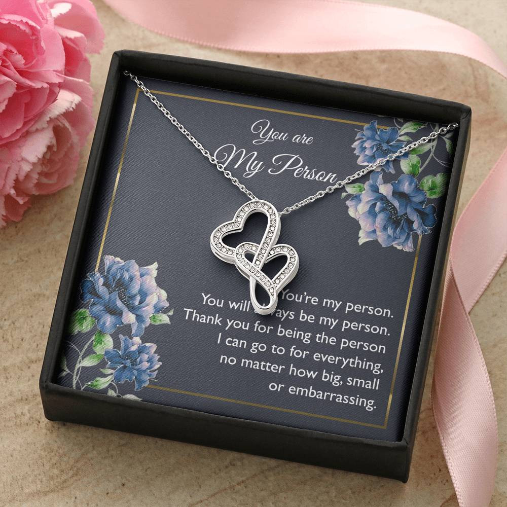 To My Girlfriend, You Are My Person, Double Heart Necklace For Women, Anniversary Birthday Gifts From Boyfriend
