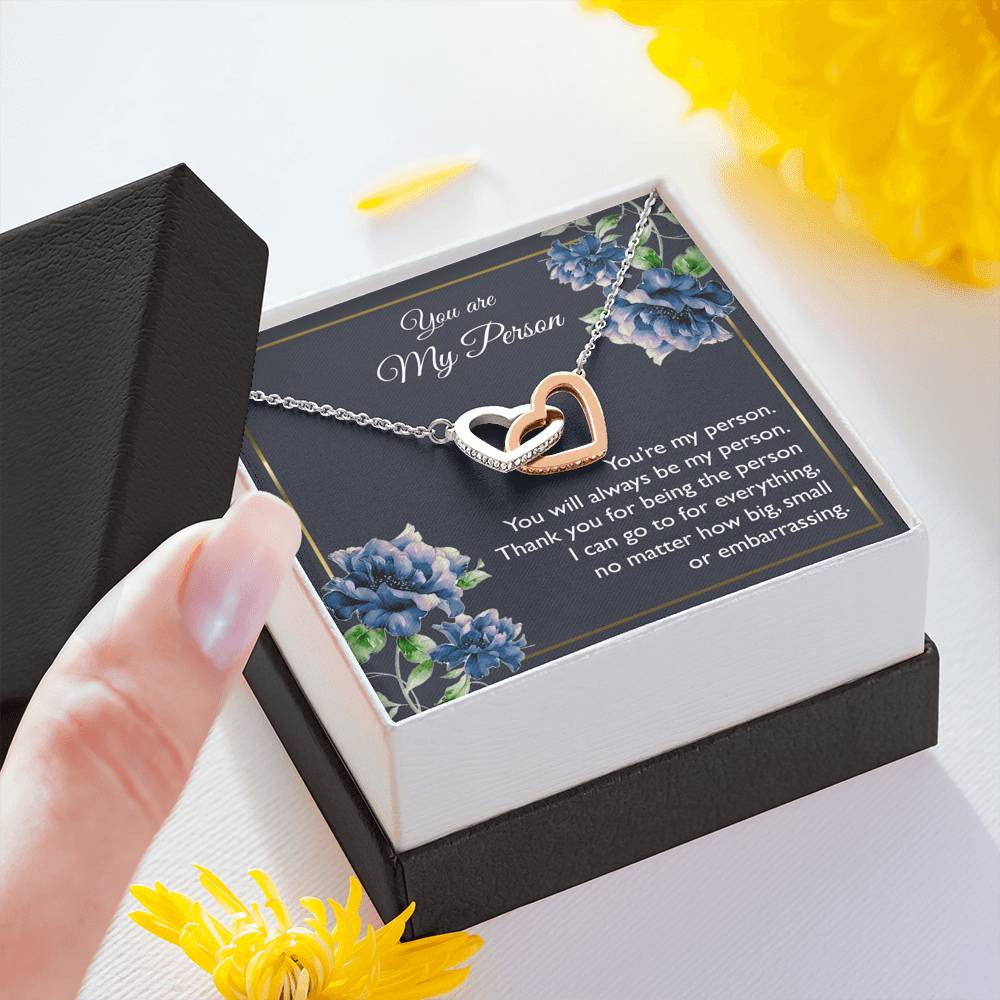 To My Girlfriend, You Are My Person, Interlocking Heart Necklace For Women, Anniversary Birthday Gifts From Boyfriend