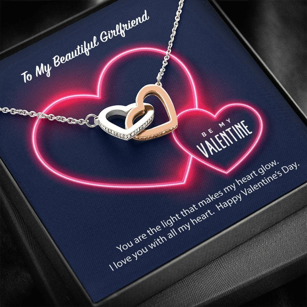To My Girlfriend Be My Valentine Interlocking Hearts Necklace