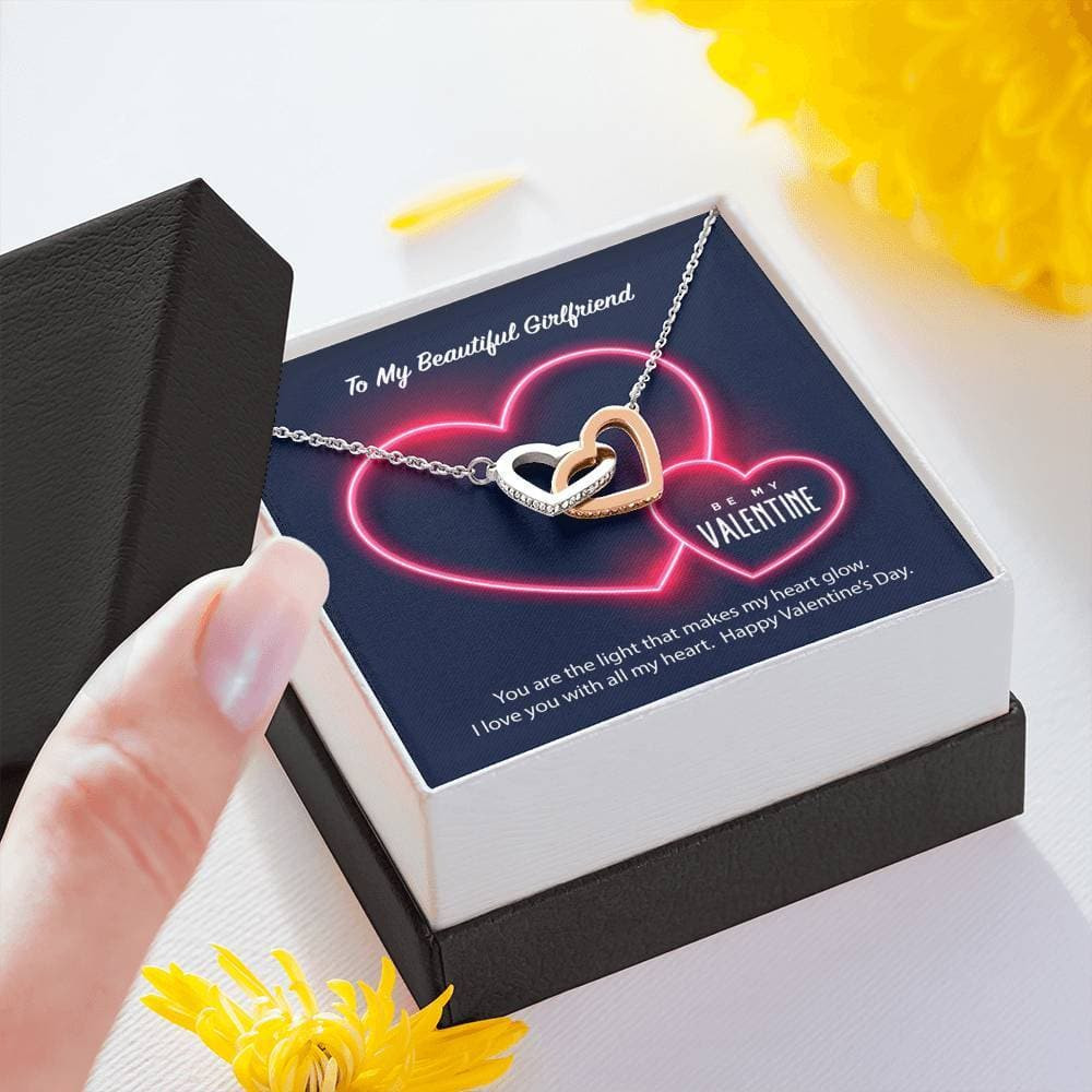 To My Girlfriend Be My Valentine Interlocking Hearts Necklace