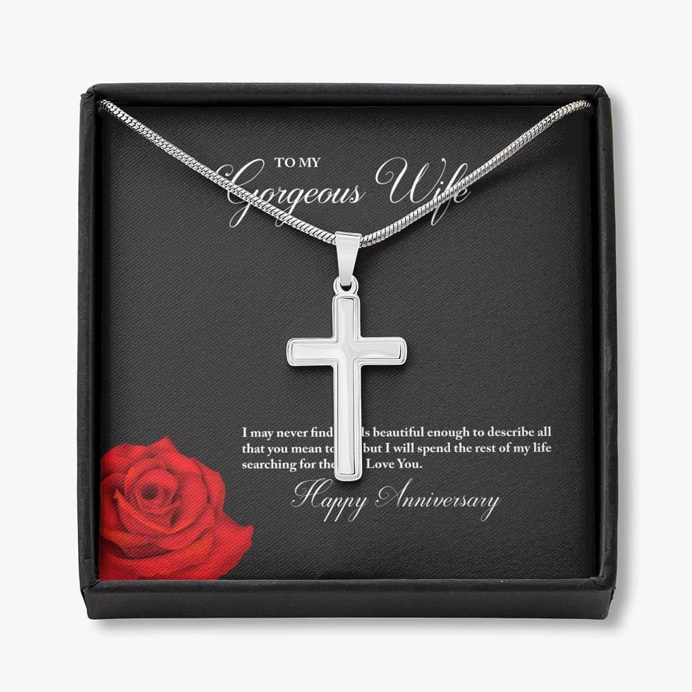To My Gorgeous Wife Happy Anniversary Cross Necklace