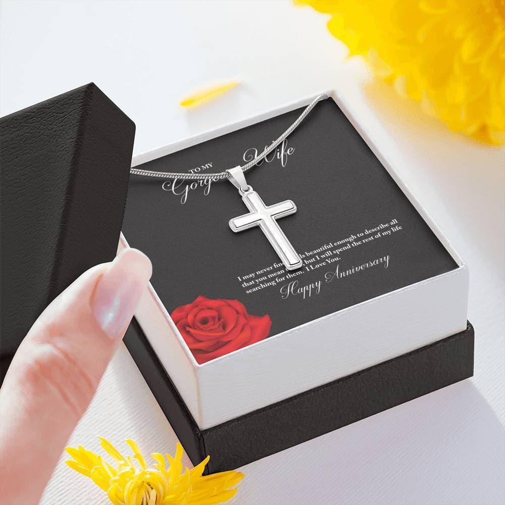 To My Gorgeous Wife Happy Anniversary Cross Necklace