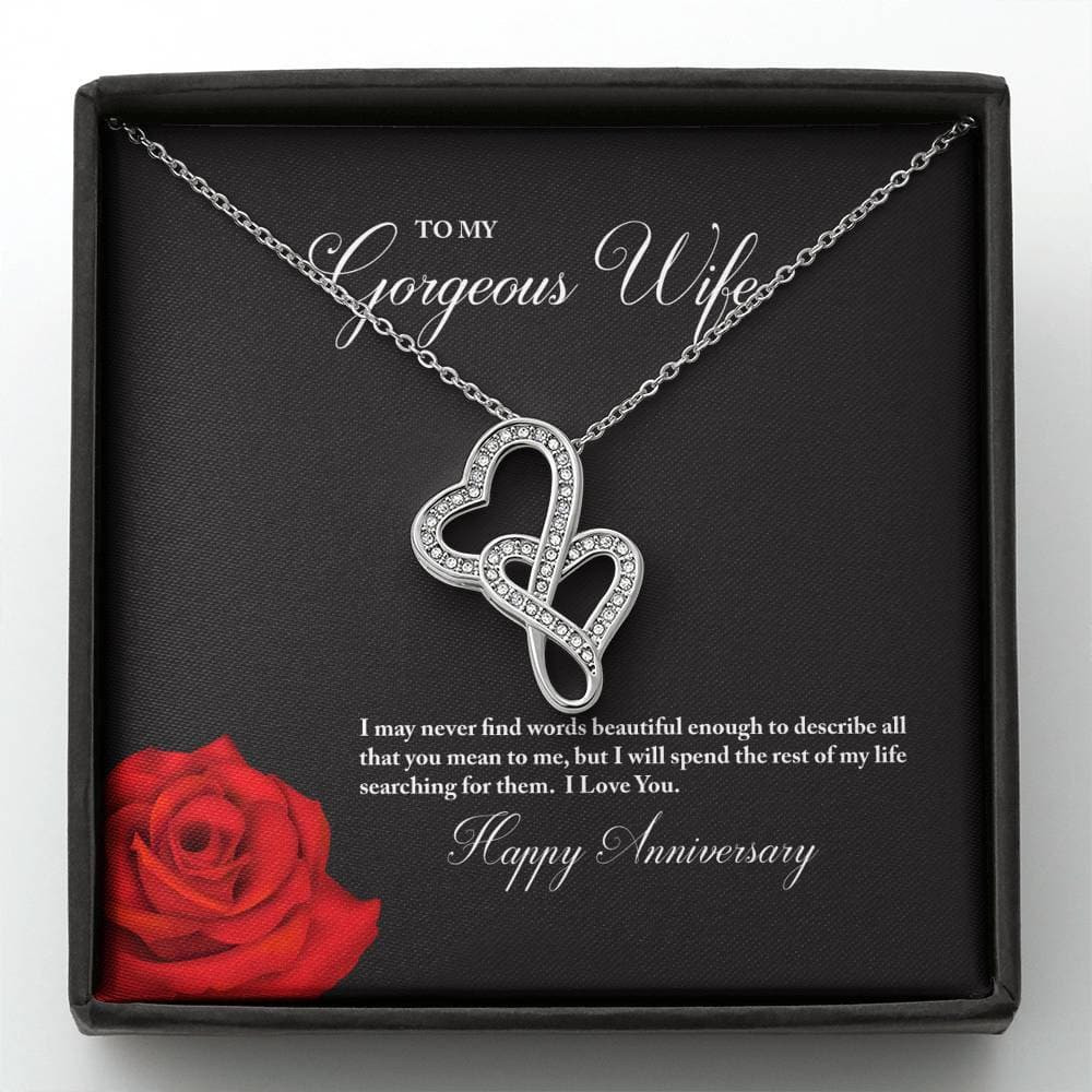 To My Gorgeous Wife Happy Anniversary Double Hearts Necklace