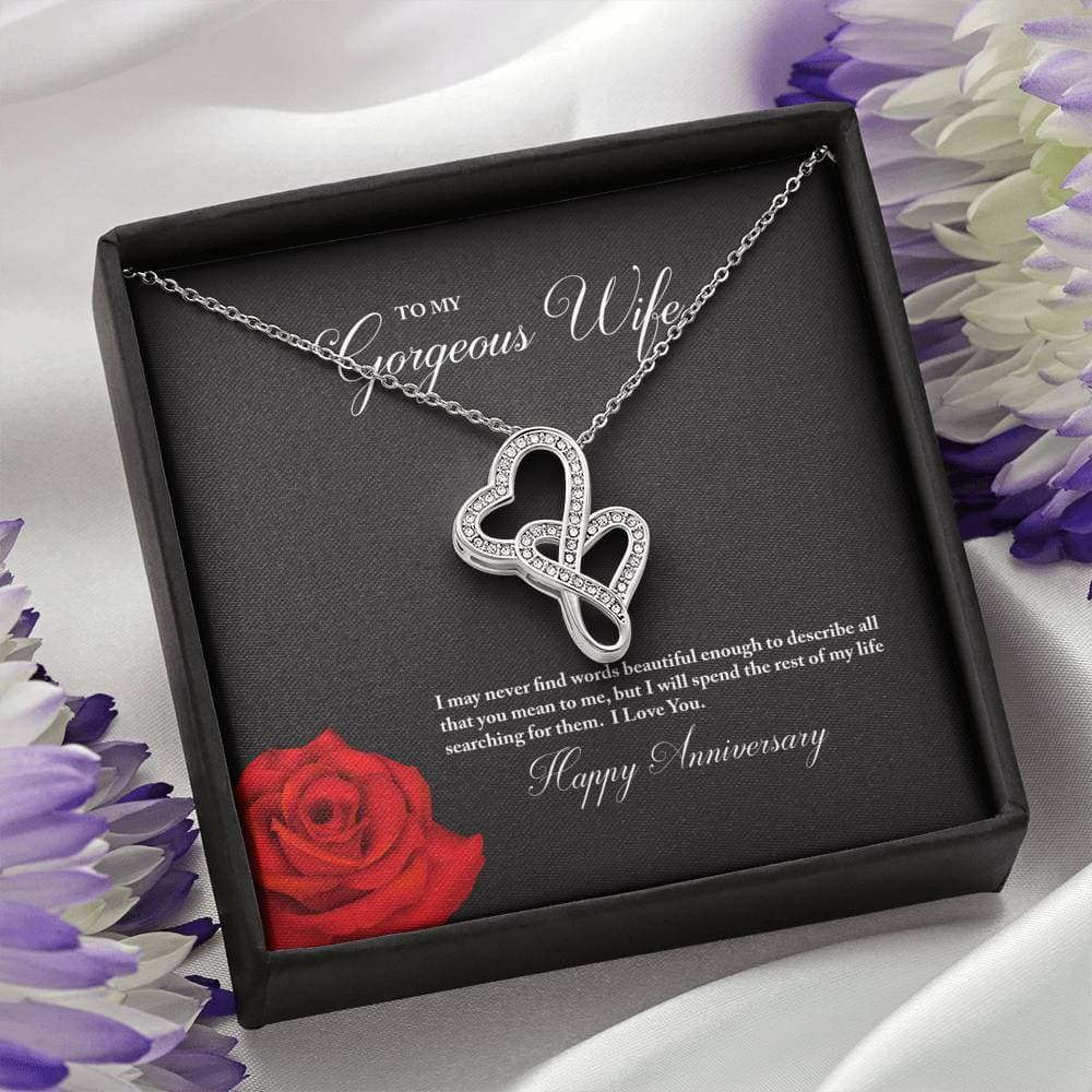 To My Gorgeous Wife Happy Anniversary Double Hearts Necklace