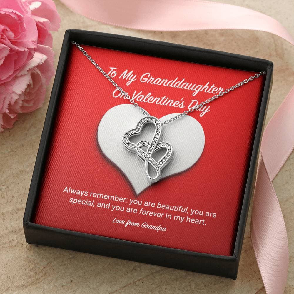 To My Granddaughter from Grandpa Valentine’s Day Double Hearts Necklace