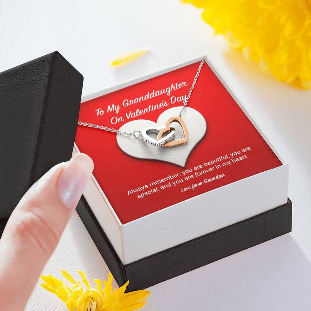 To My Granddaughter from Grandpa Valentine’s Day Interlocking Hearts Necklace