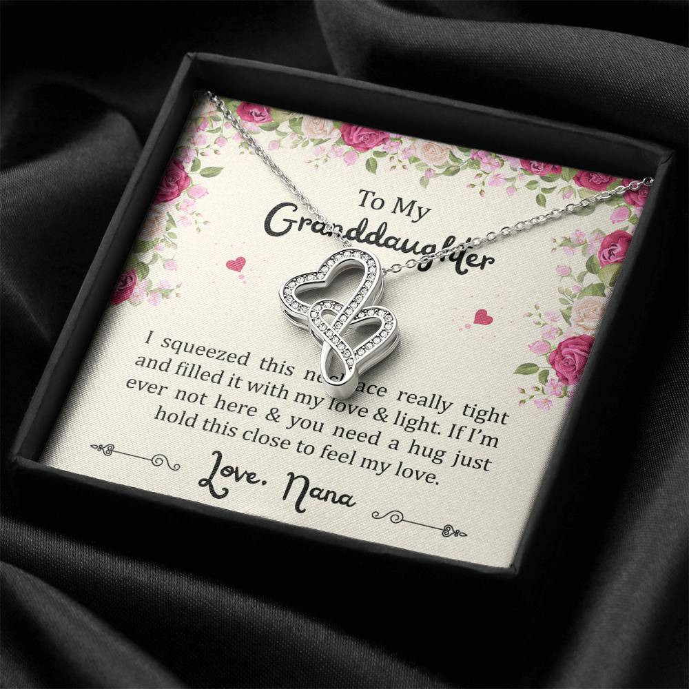 To My Granddaughter Gifts, Filled With My Love and Light, Double Heart Necklace For Women, Birthday Present Idea From Nana