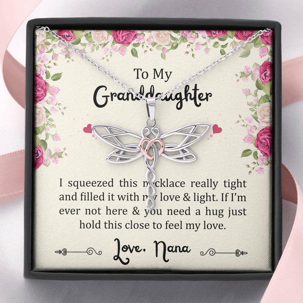 To My Granddaughter Gifts, Filled With My Love and Light, Dragonfly Necklace For Women, Birthday Present Idea From Nana