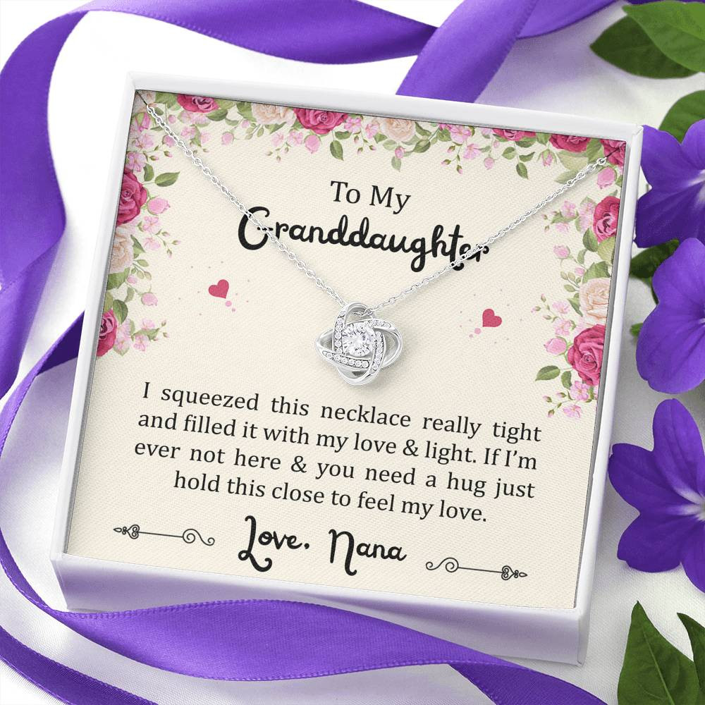 To My Granddaughter Gifts, Filled With My Love and Light, Love Knot Necklace For Women, Birthday Present Idea From Nana