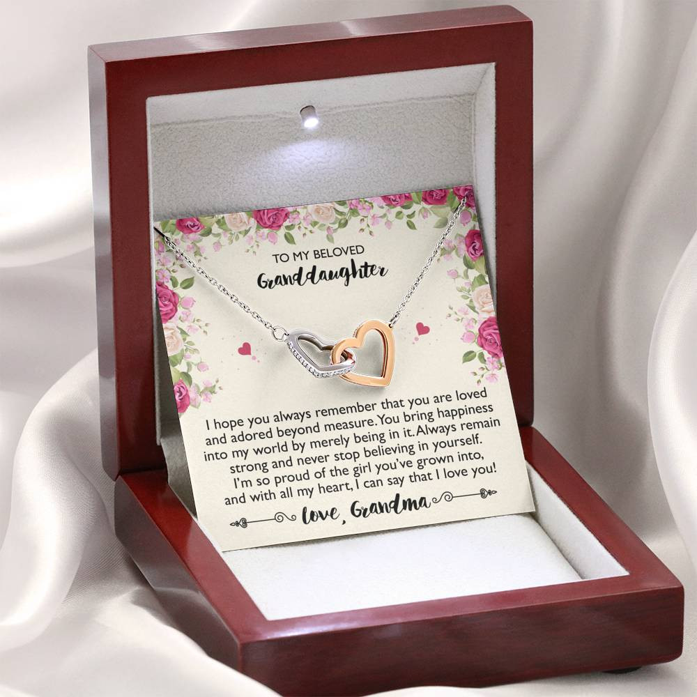 To My Granddaughter Gifts, I hope you always remember that you are loved, Interlocking Heart Necklace For Women, Present From Grandma