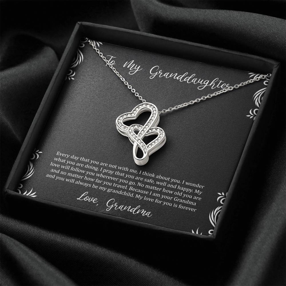 To My Granddaughter Gifts, I Think About You, Double Heart Necklace For Women, Birthday Present Idea From Grandma