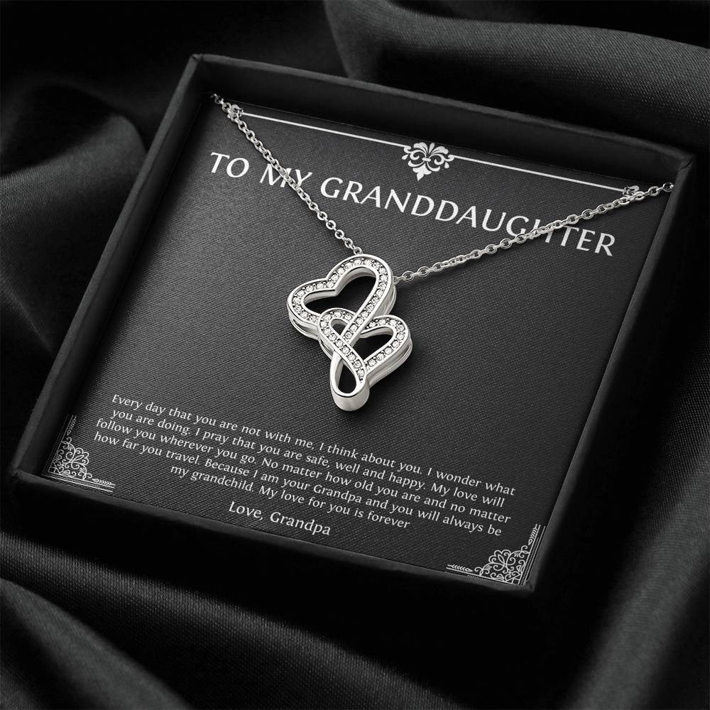 To My Granddaughter Gifts, I Think About You, Double Heart Necklace For Women, Birthday Present Idea From Grandpa