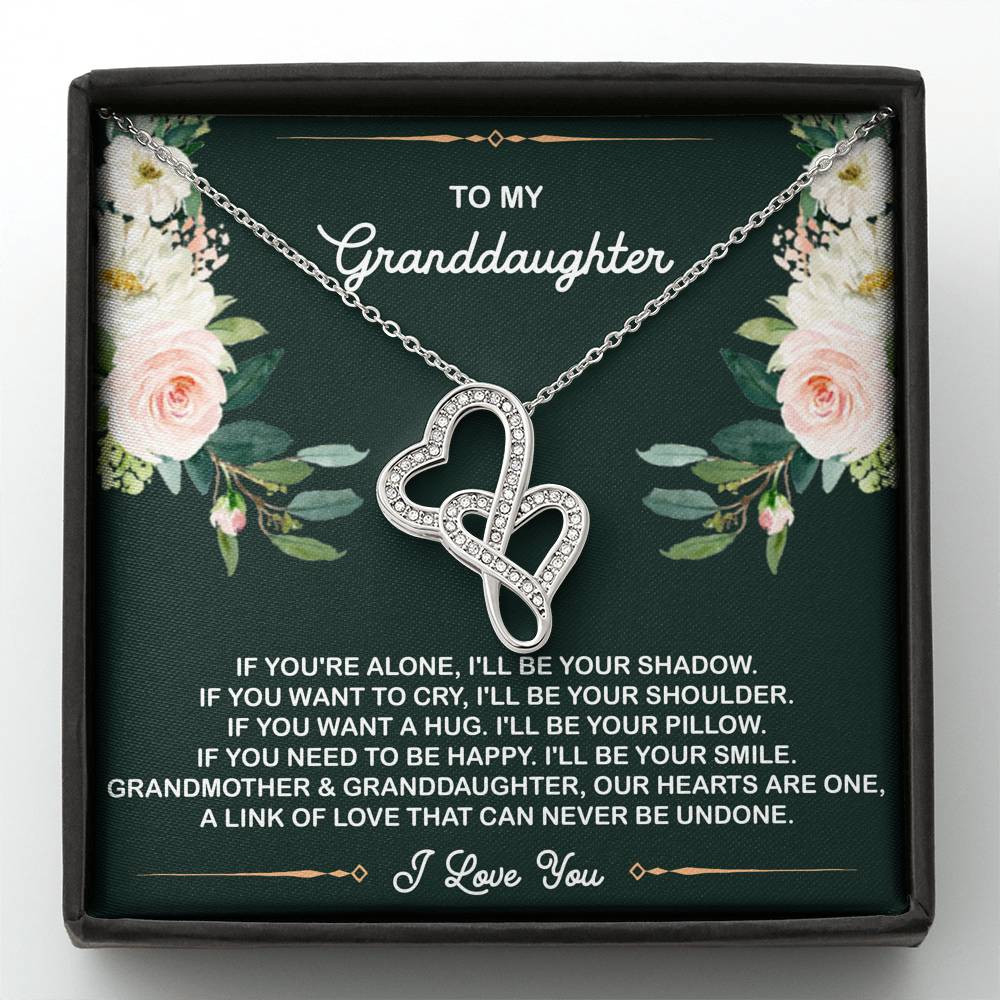 To My Granddaughter Gifts, If You’re Alone I’ll Be Your Shadow, Double Heart Necklace For Women, Birthday Present Idea From Grandma