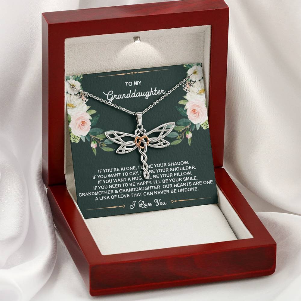 To My Granddaughter Gifts, If You’re Alone I’ll Be Your Shadow, Dragonfly Necklace For Women, Birthday Present Idea From Grandma