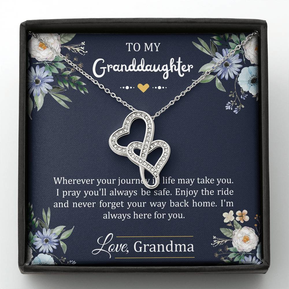 To My Granddaughter Gifts, I’m Always Here For You, Double Heart Necklace For Women, Birthday Present Idea From Grandma