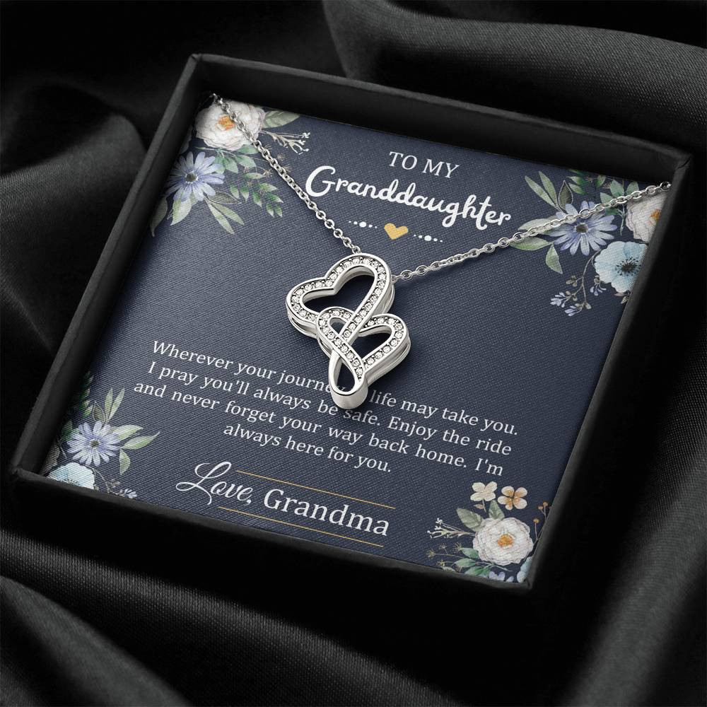 To My Granddaughter Gifts, I’m Always Here For You, Double Heart Necklace For Women, Birthday Present Idea From Grandma