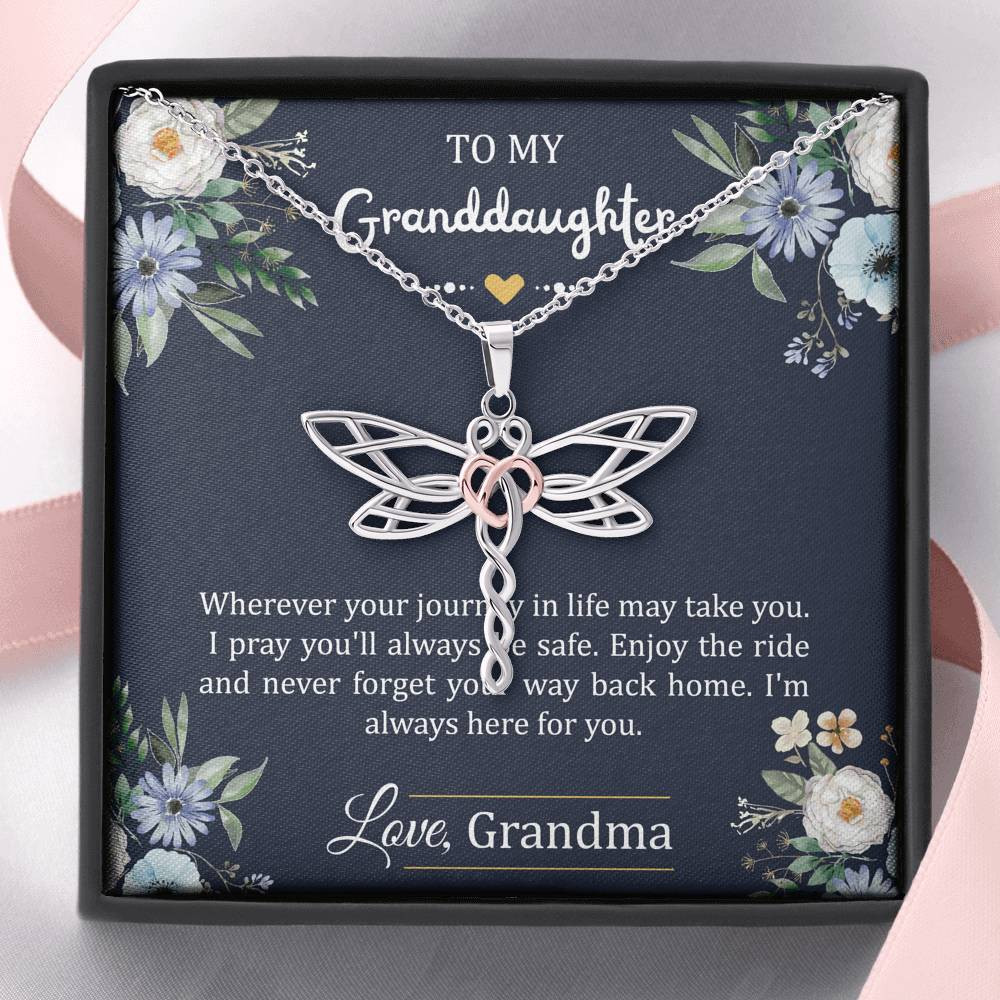 To My Granddaughter Gifts, I’m Always Here For You, Dragonfly Necklace For Women, Birthday Present Idea From Grandma