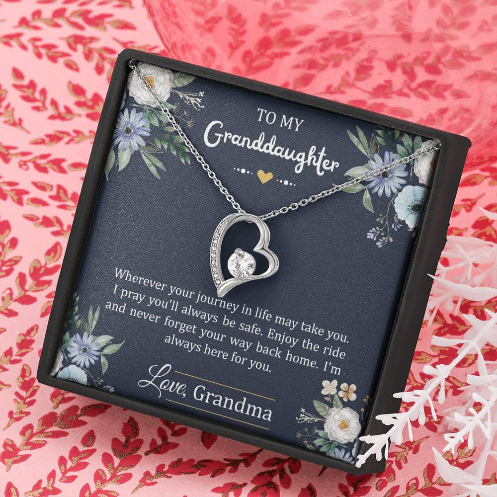 To My Granddaughter Gifts, I’m Always Here For You, Forever Love Heart Necklace For Women, Birthday Present Idea From Grandma